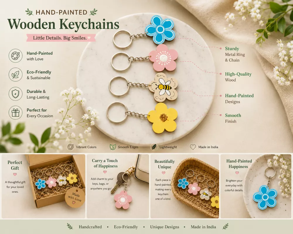 Hand-painted flower wooden keychains feature board.