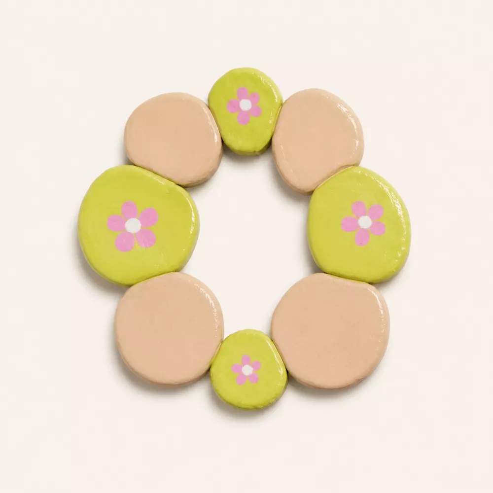 Lime and beige floral clay handmade decor piece.