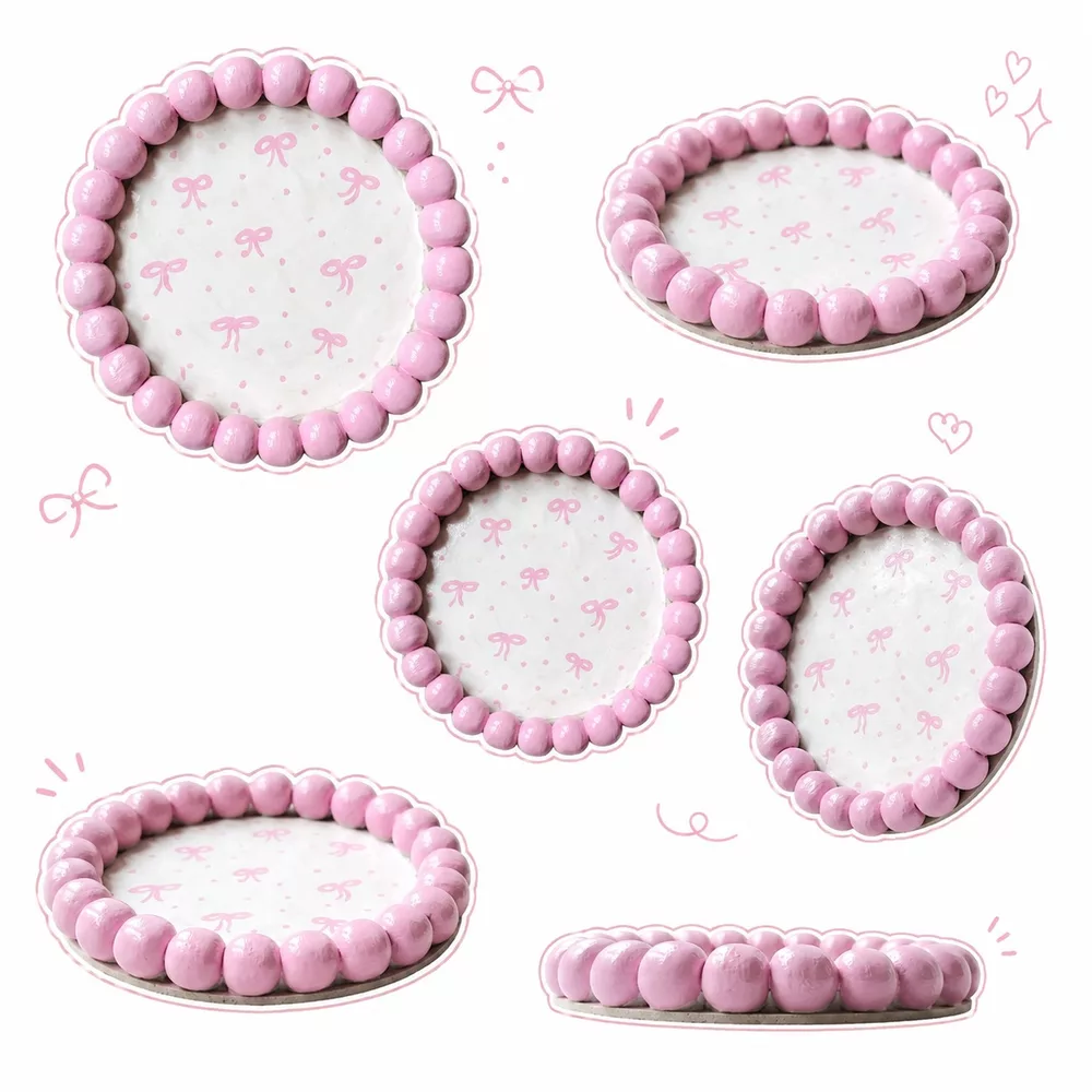 Pinterest-style collage of handmade pink craft pieces.